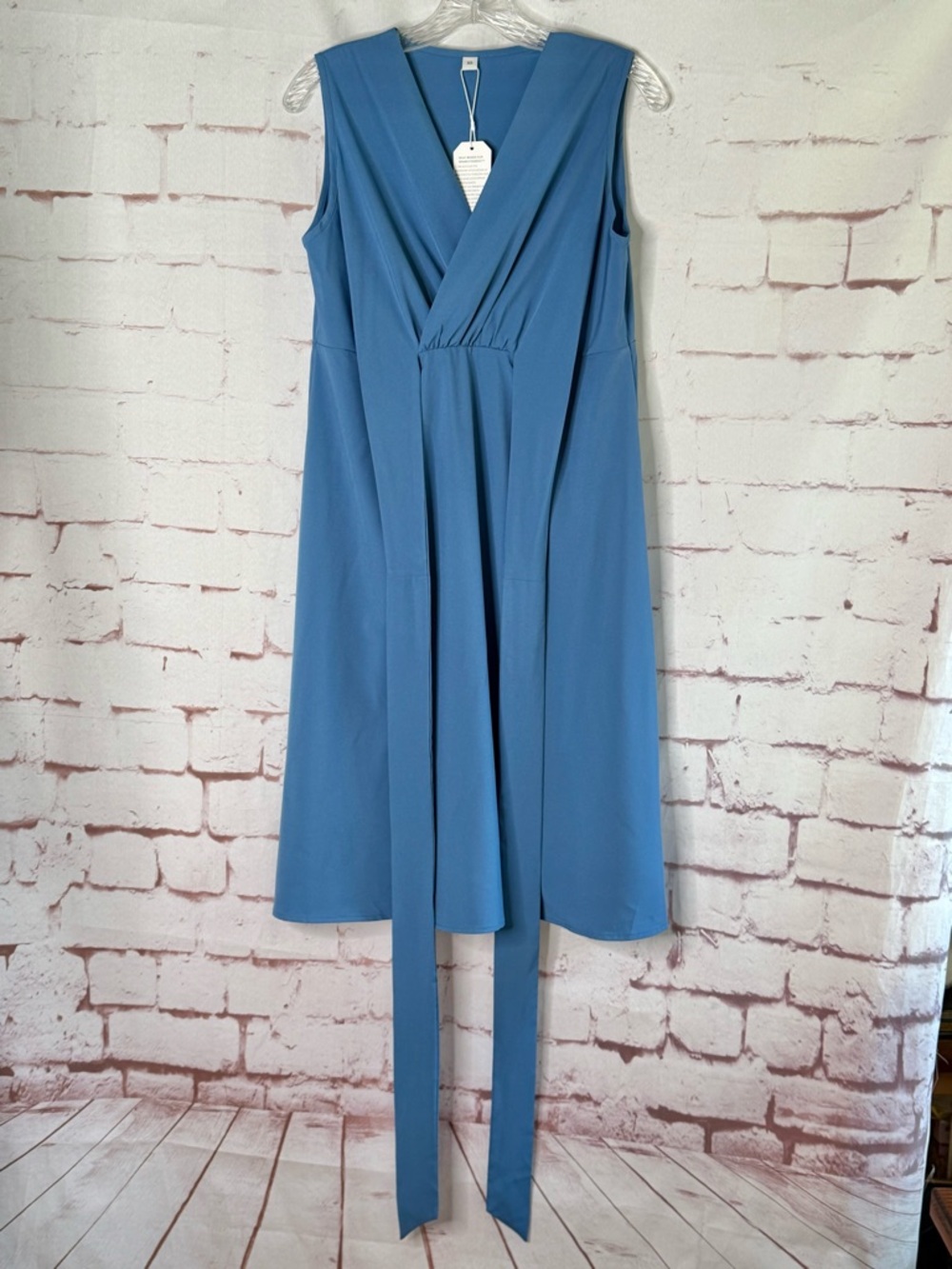 Slate Blue Wrap Dress Lightweight Sleeveless Knee Length Size XS New With Tag - Picture 6 of 16